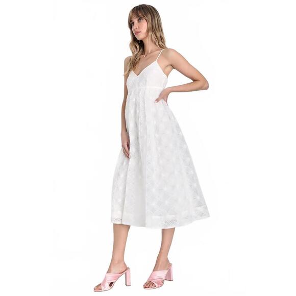 Lulus Dresses & Skirts - Lulus Radiate Elegance Ivory Floral Tulle Midi Dress - L NWT